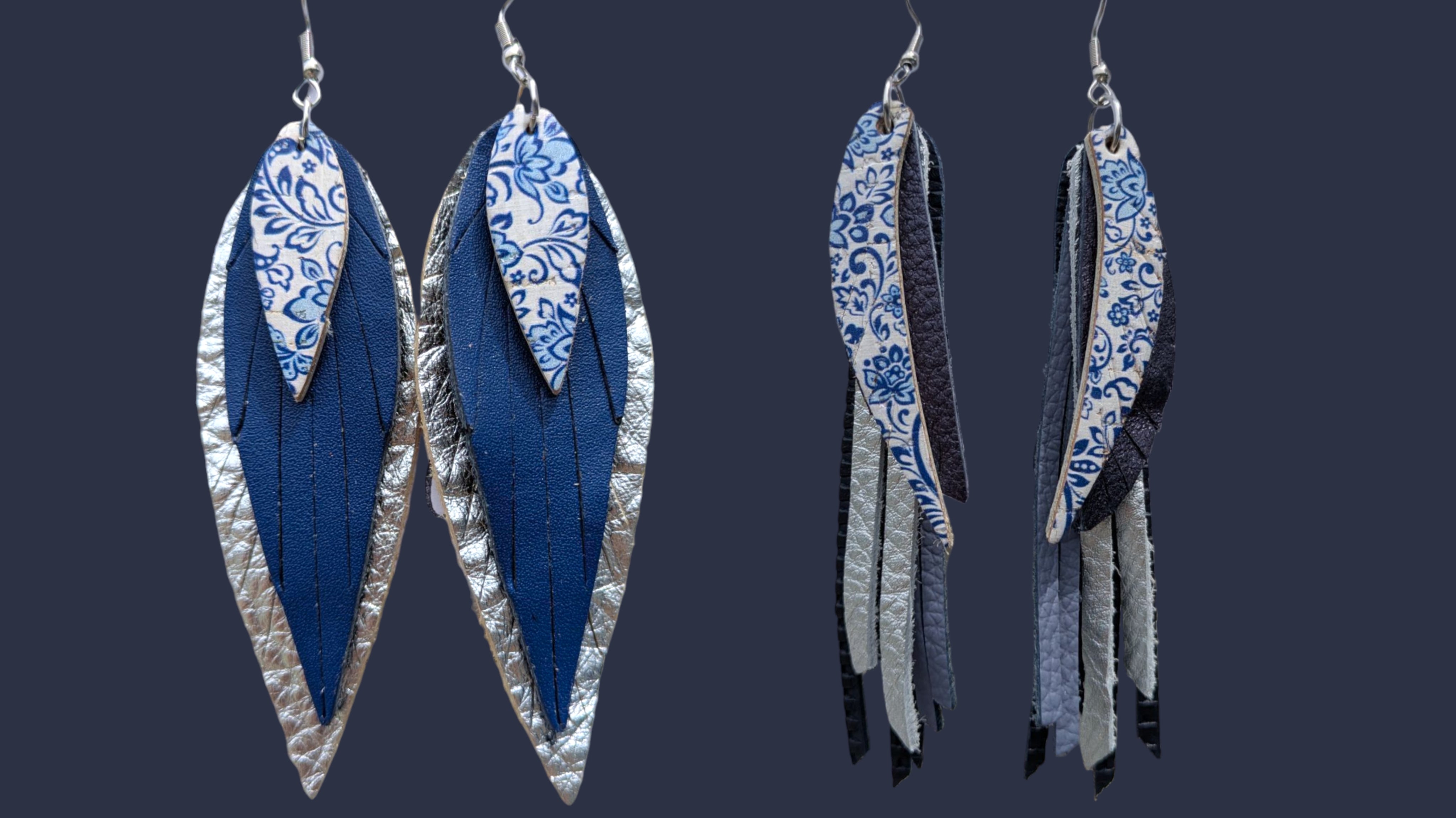Boho Chic Blue & Silver Leaf Statement Earrings