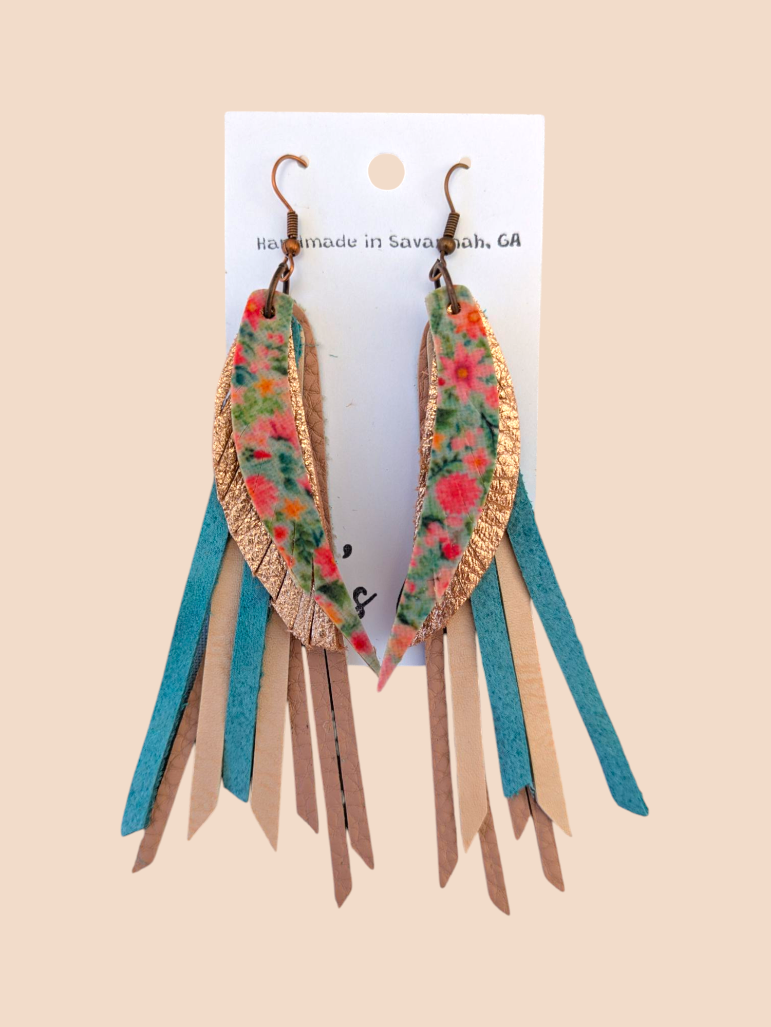 Multilayered Fringe &amp; Floral Leather Earrings