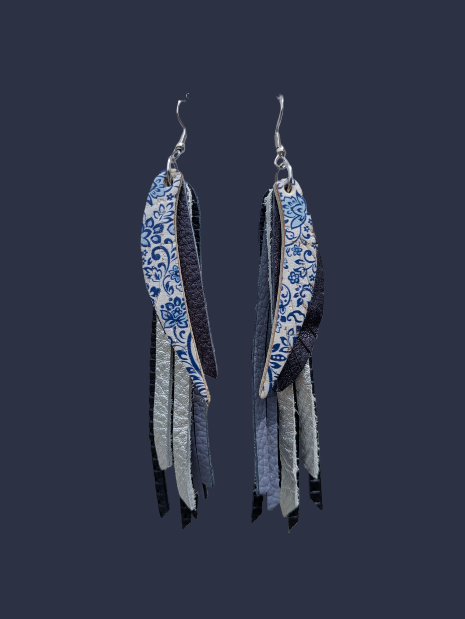 Boho Chic Blue & Silver Leaf Statement Earrings